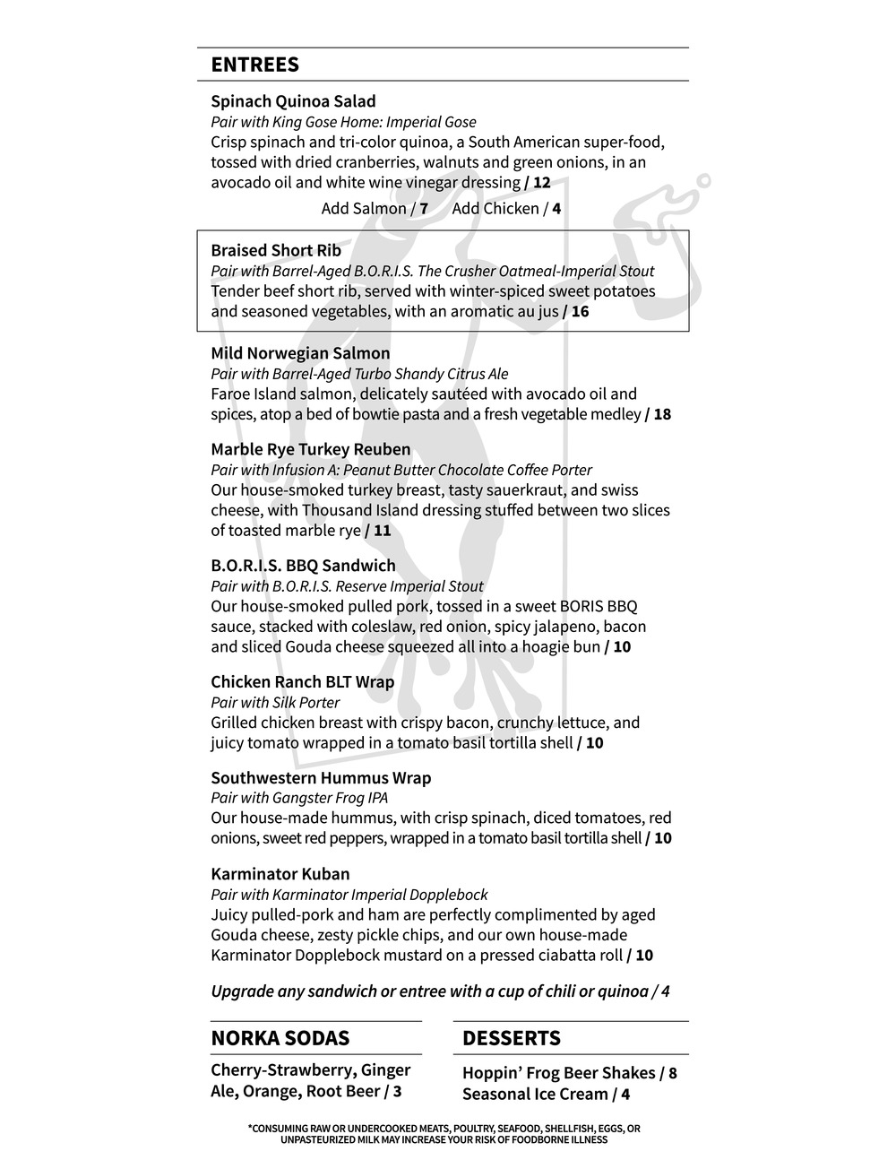 Menu The Tasting Room at Hoppin' Frog